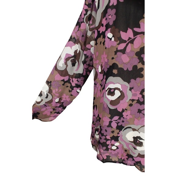 J. Jill Pintuck Floral Shirt Size L Rayon Purple Long Sleeve Button Front - Picture 4 of 16